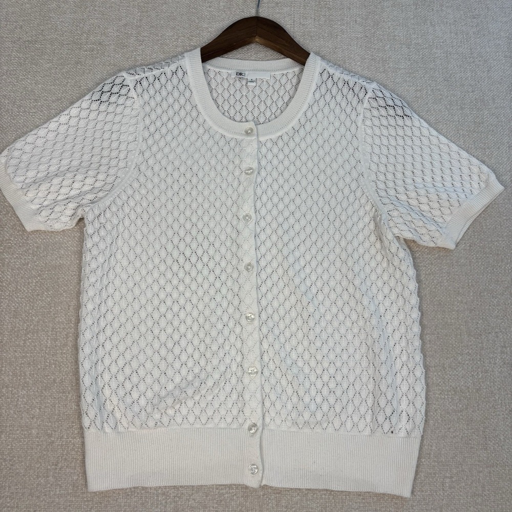 Dr2 Sweater Cardigan Women's Small White Short Sleeves Buttonup Daniel Rainn